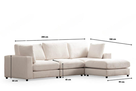 Julia Modulable - Velours Blanc 3+1 Pouf