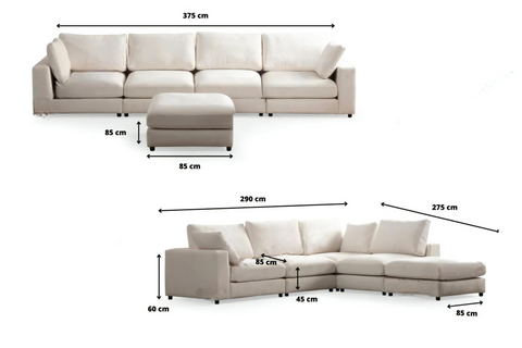 Julia Modulable - Velours Blanc 4+1 Pouf