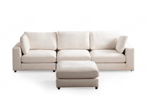 Julia Modulable - Velours Blanc 3+1 Pouf